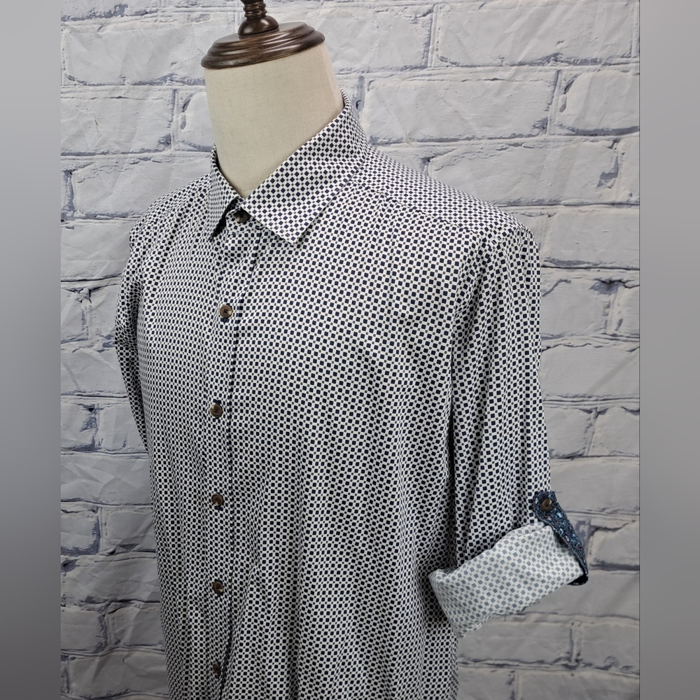 Robert Graham Button Down Shirt Casual Roll Tab Sleeves Tailored Fit Gray XL